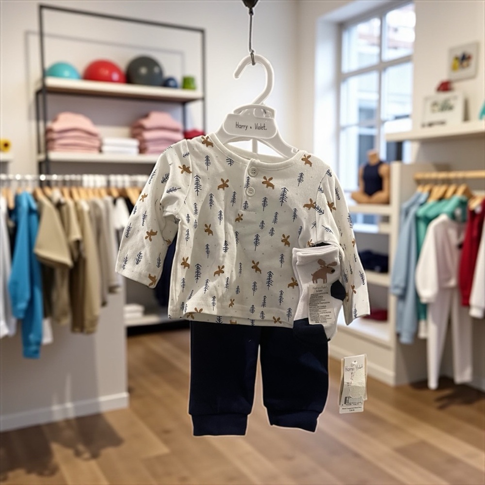 Harry & Violet Charming Kids Forest Print Set - White and Navy